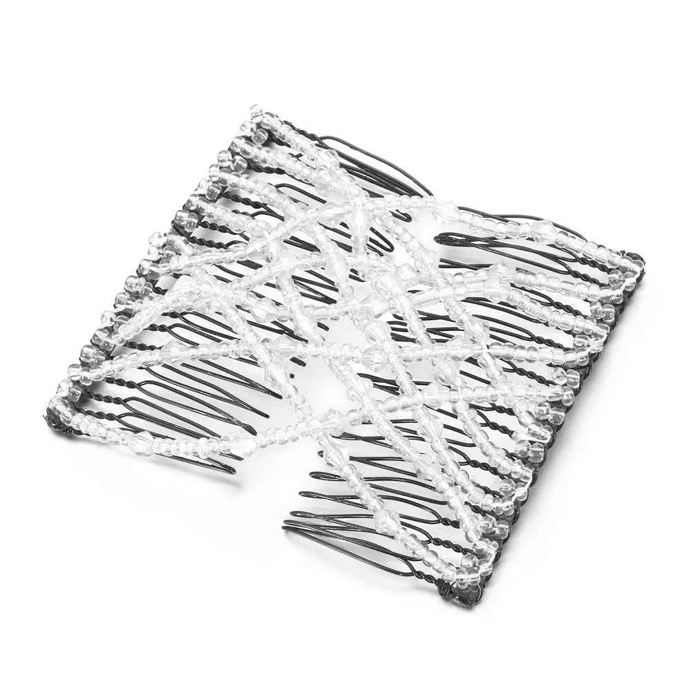 Vintage Glam Metal Hair Combs for Women - Elastic DIY Beads Headband for Stunning Bun Styles