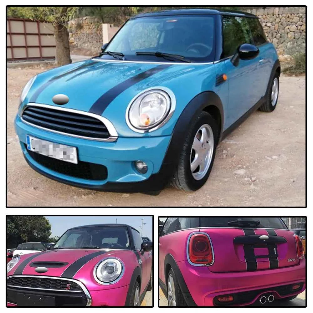 MINI Cooper Hood Stripes - 2Pcs Black, White & Red Vinyl Decals for R50, R53, R56, R55
