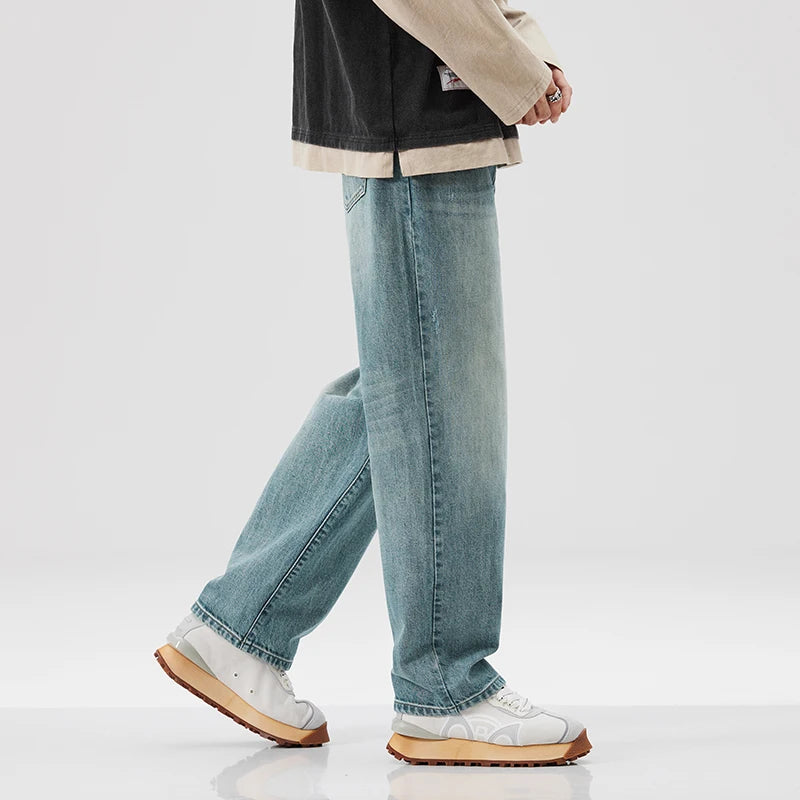 High Street Fashion Custom Men Vintage Blue Jeans Y2K Carpenter Baggy Wide Leg Pants  Denim Men Wash Whisker Fade Designer Jeans