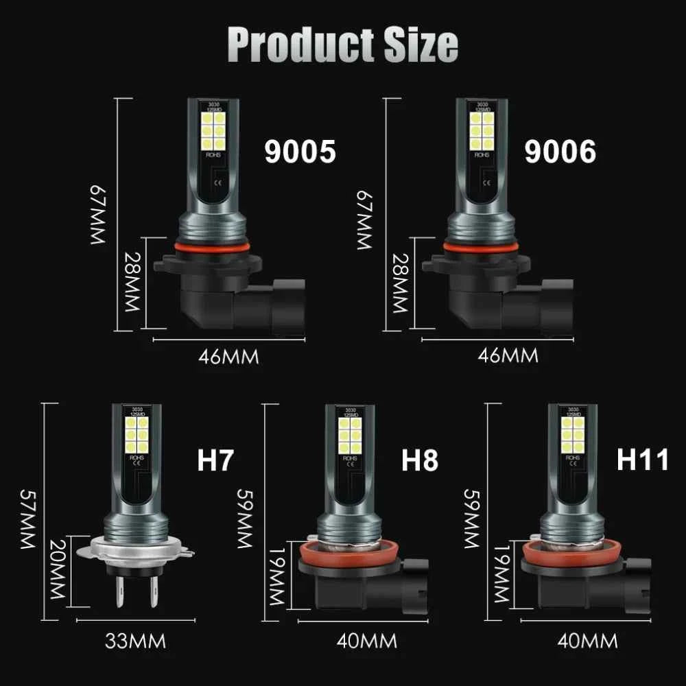 H11 H7 H8 Led 9005 HB3 9006 HB4 LED Bulbs Car Fog Lights with 3030 Chips 6000K White Auto Fog Lamp Day Running Light 12V
