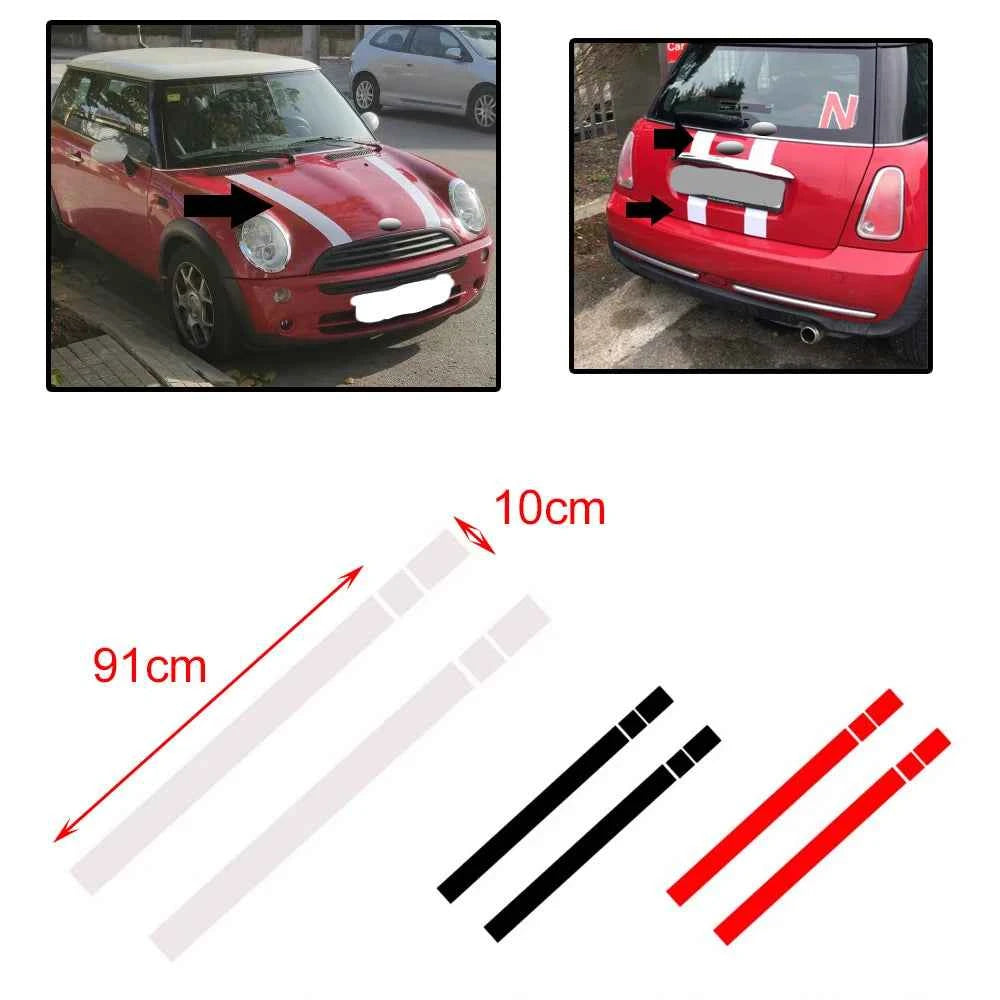 2Pcs Black White Red Vinyl Car Bonnet Stripes Hood Sticker Cover Decal dWm2754536 Fit For BMW MINI Cooper R50 R53 R56 R55
