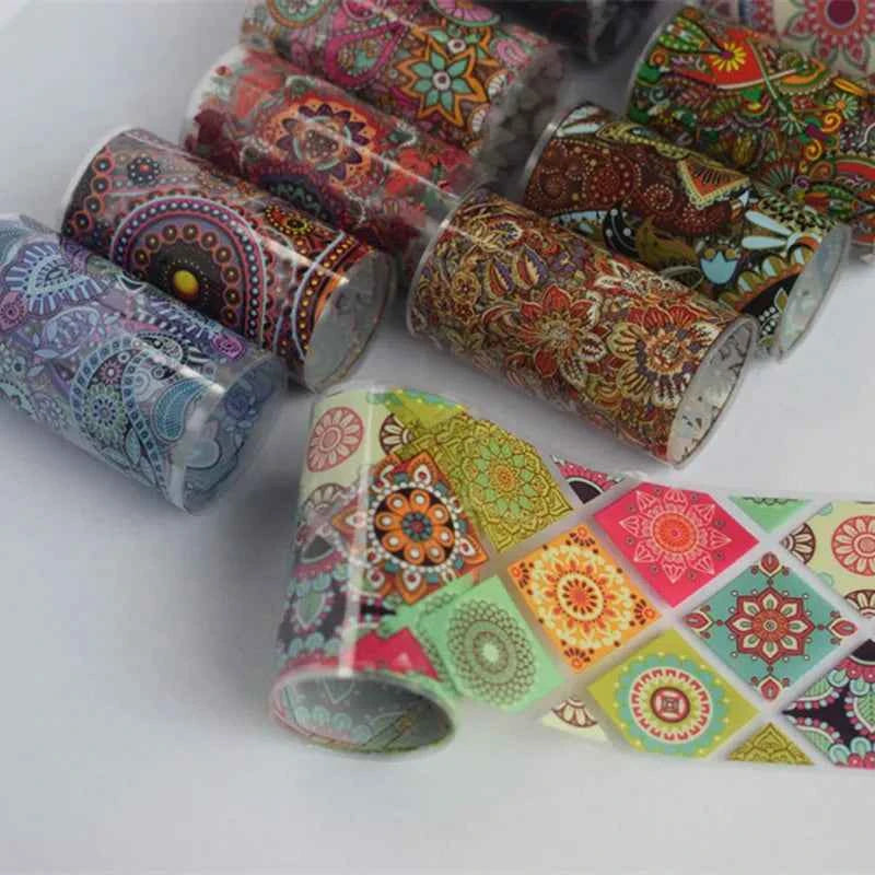 Boho Nail Art Foil Set - 10 Vibrant Mandala Transfer Stickers for Stunning DIY Nail Designs