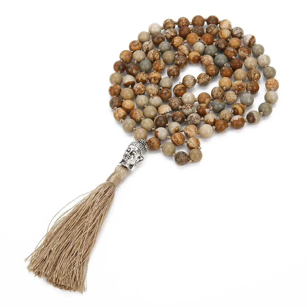 6mm/8mm Picture Jasper Beaded 108 Mala Knotted Necklace Blessing Meditation Yoga Buddha Head Tassel Pendant Japamala Jewelry The jack market .AU The jack market .AU Jewellery & Chains $ 61 200001034:203027829#8mm Picture Jasper