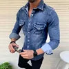 M-3XL Fashion Men Wash Denim Jeans Shirt Long Sleeves Autumn Shirt Casual Top