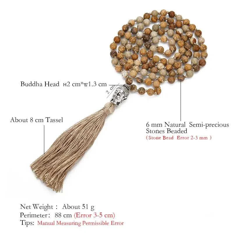 6mm/8mm Picture Jasper Beaded 108 Mala Knotted Necklace Blessing Meditation Yoga Buddha Head Tassel Pendant Japamala Jewelry The jack market .AU The jack market .AU Jewellery & Chains $ 61 200001034:203027829#8mm Picture Jasper
