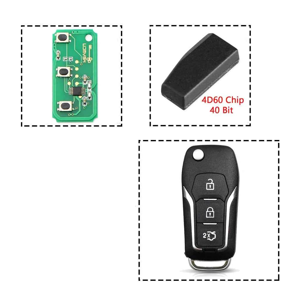 Dandkey Flip Key Fob with 433MHz 4D60/4D63 Chip for Ford Focus, Mondeo & Fiesta - Stylish 3-Button Design