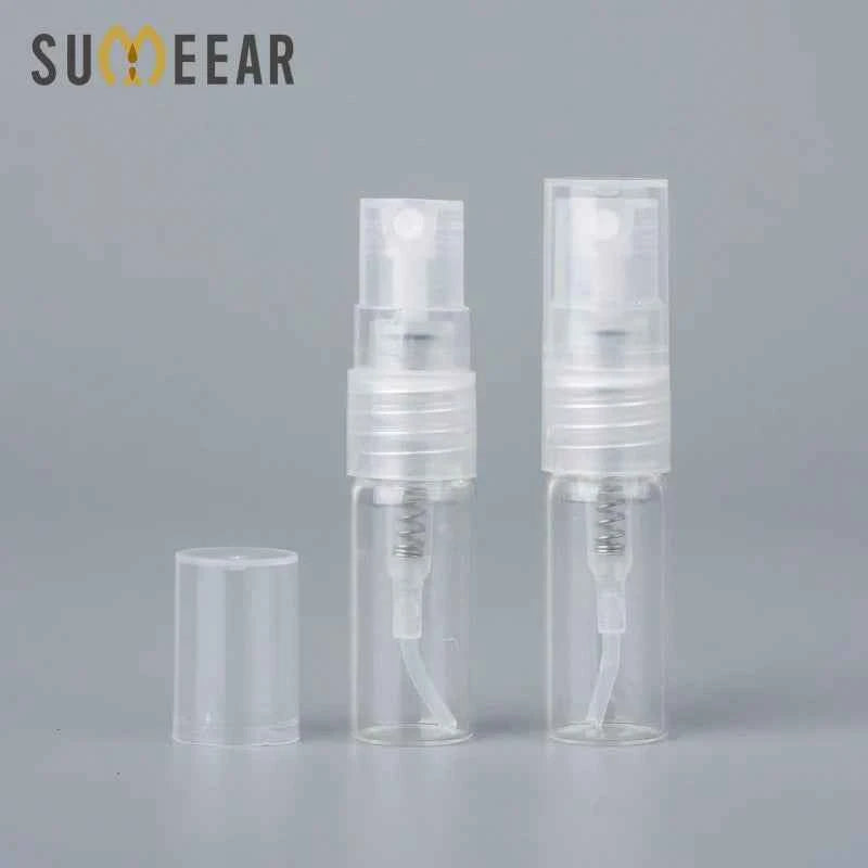 Mini Glam Perfume Bottles - 100 Pack of 1ml & 2ml Refillable Glass Atomizers for On-the-Go Fragrance