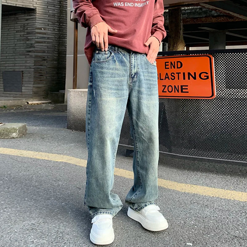 American Style Sells Best Men Vintage Blue Dirtyfit Jeans Men Wash Whisker Faded Straight Jeans Men Baggy Fitting Designer Jeans