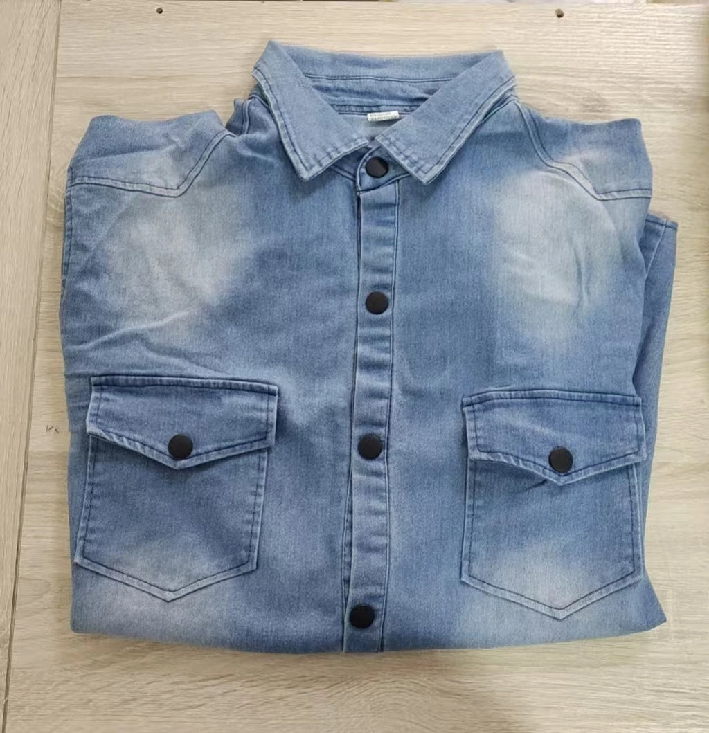 M-3XL Fashion Men Wash Denim Jeans Shirt Long Sleeves Autumn Shirt Casual Top