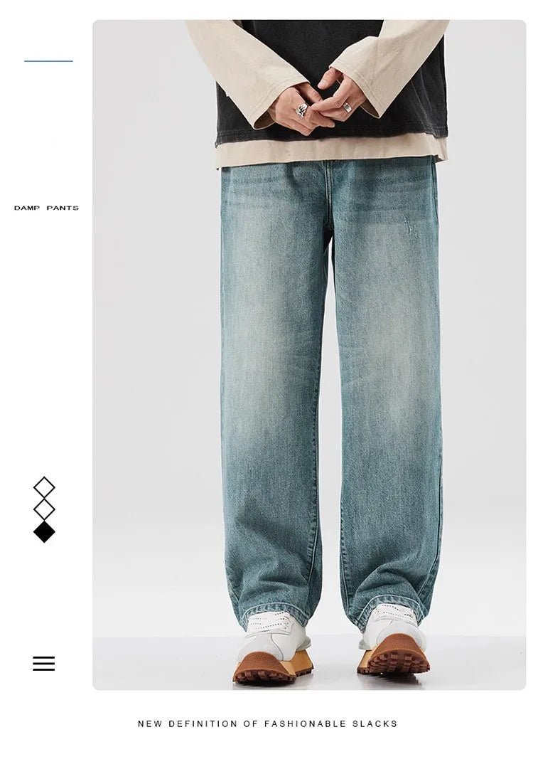 High Street Fashion Custom Men Vintage Blue Jeans Y2K Carpenter Baggy Wide Leg Pants  Denim Men Wash Whisker Fade Designer Jeans