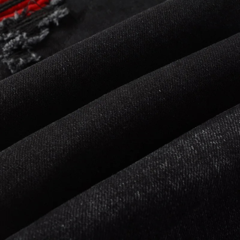 European And American Street Style Fashion High Quality Men Wash Faded With Whisker Jeans Denim Skinny Rip Patch Designer Jeans