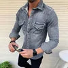 M-3XL Fashion Men Wash Denim Jeans Shirt Long Sleeves Autumn Shirt Casual Top