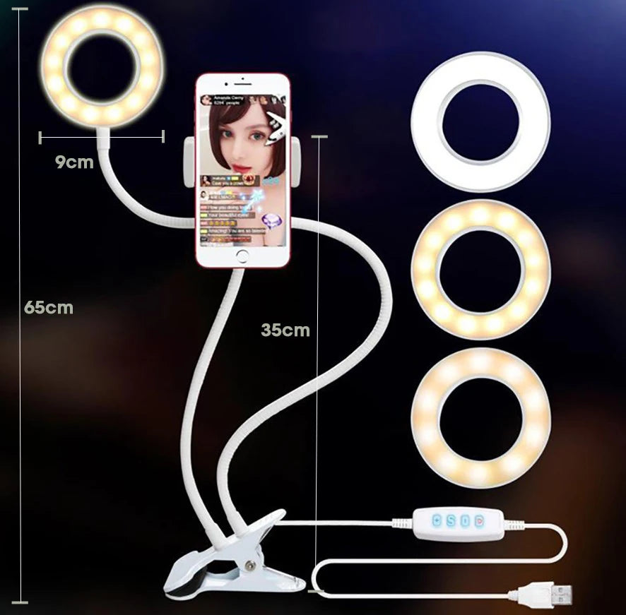 Selfie Ring Light With Long Arm Lazy Mobile Phone Holder Bracket Photography ringlight LED Light For Youtube tik tok Live Stream