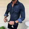 M-3XL Fashion Men Wash Denim Jeans Shirt Long Sleeves Autumn Shirt Casual Top