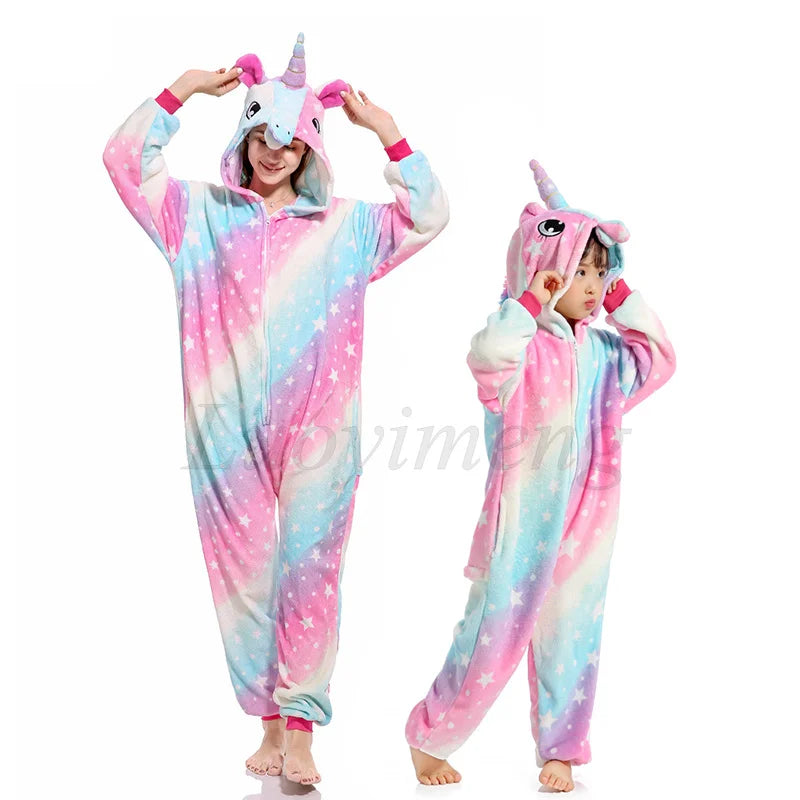 Boy Girl Kigurumi Pajama Sets Panda Unicorn Pajamas For Women Pijimas Cat Onesie Adult Animal Sleepwear Winter Warm Pyjamas Kids