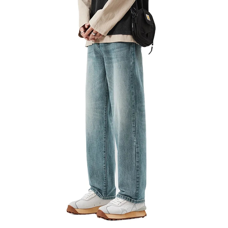 High Street Fashion Custom Men Vintage Blue Jeans Y2K Carpenter Baggy Wide Leg Pants  Denim Men Wash Whisker Fade Designer Jeans