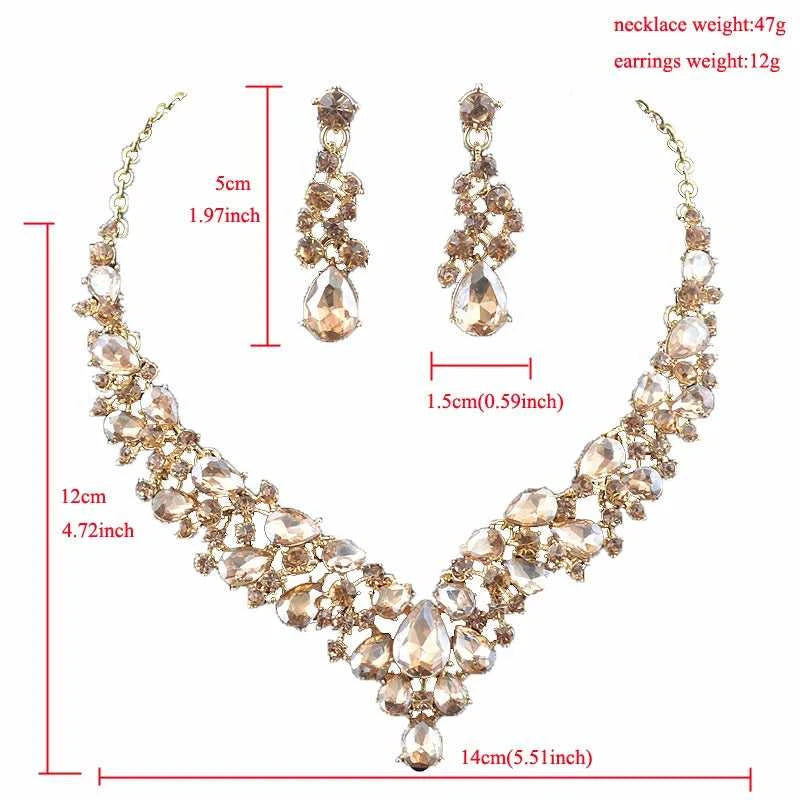 Crystal Pink Bridal Jewelry Sets Teardrop Shape Wedding Necklace Earrings African Fashion Party Jewelry Sets Accessories 8 color The jack market .AU The jack market .AU Jewellery & Chains $ 65 200001033:200003759#red