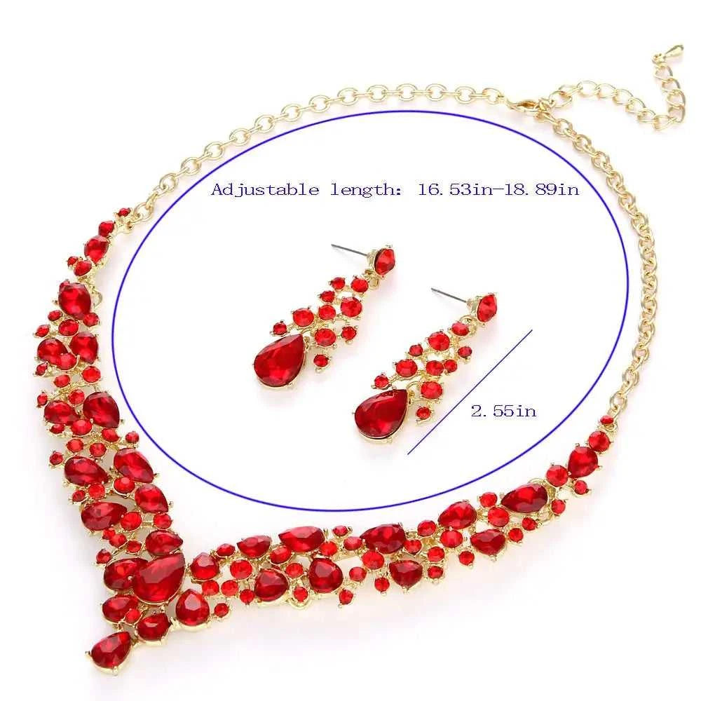 Crystal Pink Bridal Jewelry Sets Teardrop Shape Wedding Necklace Earrings African Fashion Party Jewelry Sets Accessories 8 color The jack market .AU The jack market .AU Jewellery & Chains $ 65 200001033:200003759#red