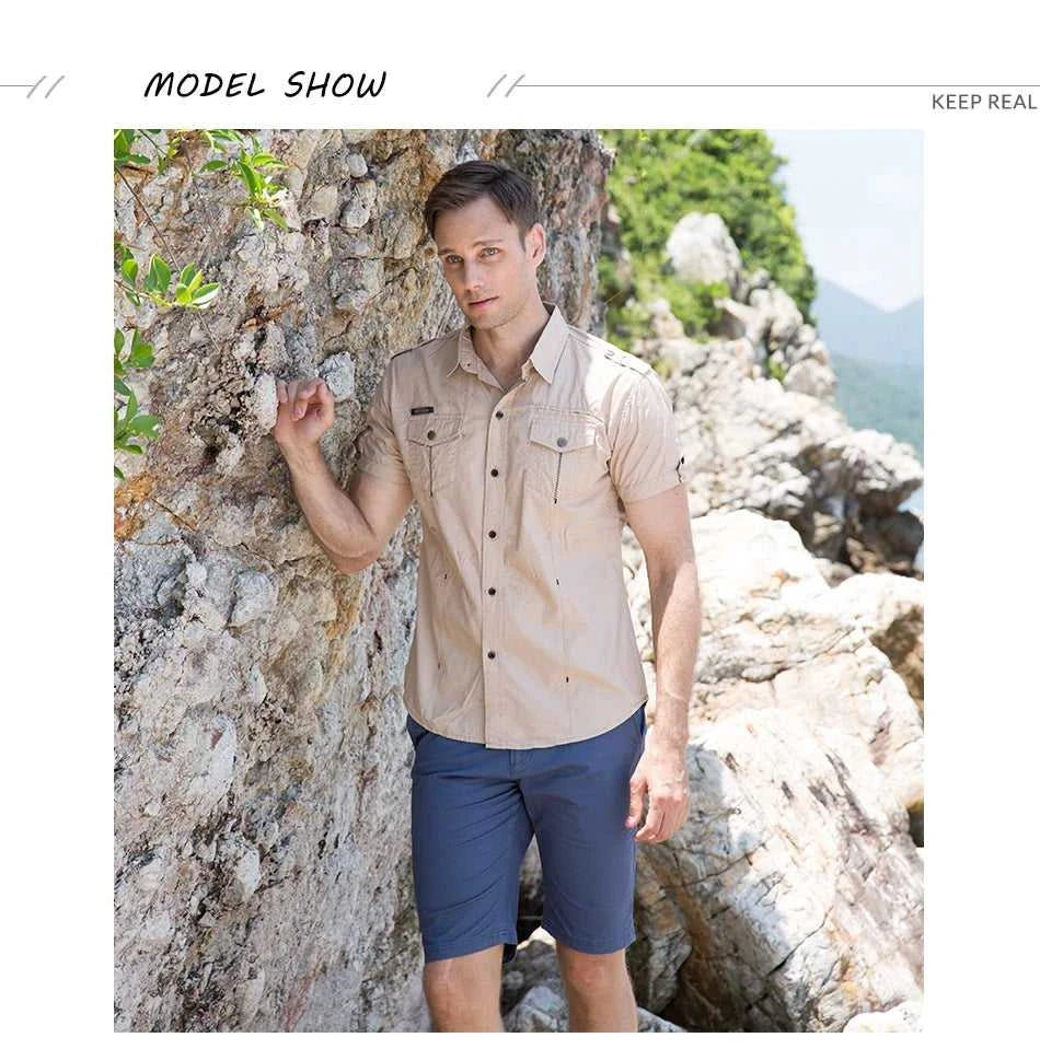 Fredd Marshall 2023 Summer New Men 100% Cotton Cargo Shirt Short Sleeve Casual Pocket Work Military Shirts Male Solid Color Tops The jack market .AU The jack market .AU Men Fashion $ 41 14:193;5:100014065
