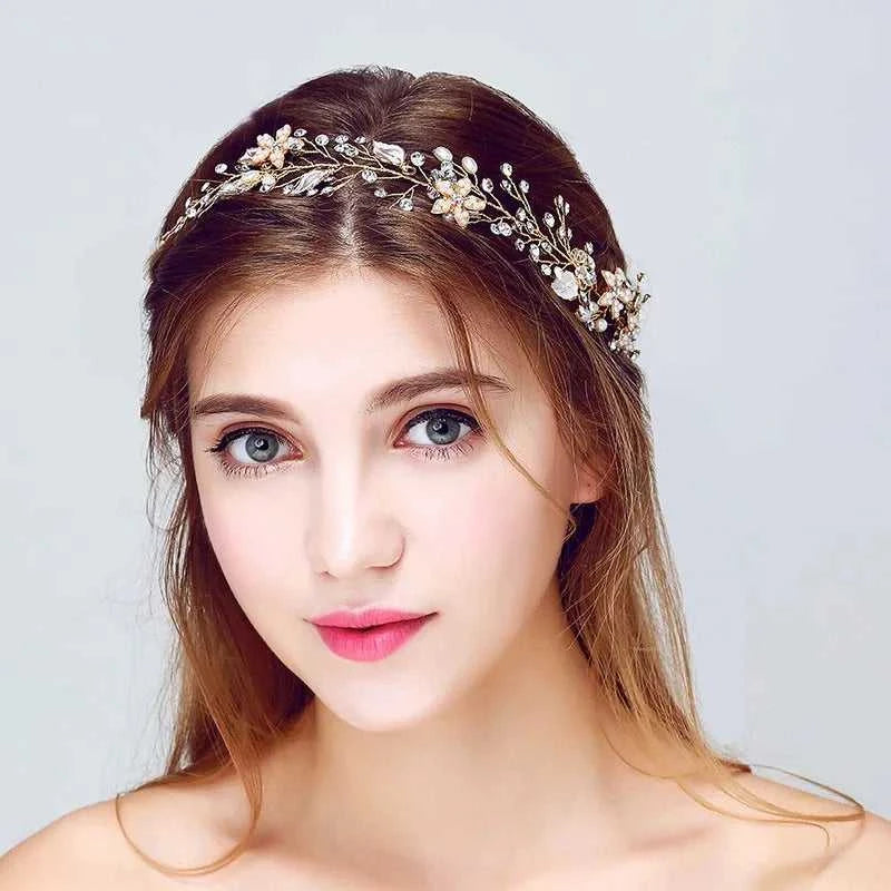 SLBRIDAL Handmade Wired Crystal Rhinestone Freshwater Pearls Flower Wedding Hair Vine Headband Bridal Headpiece Hair accessories The jack market .AU The jack market .AU Jewellery & Chains $ 58 14:10#Simulated Gold