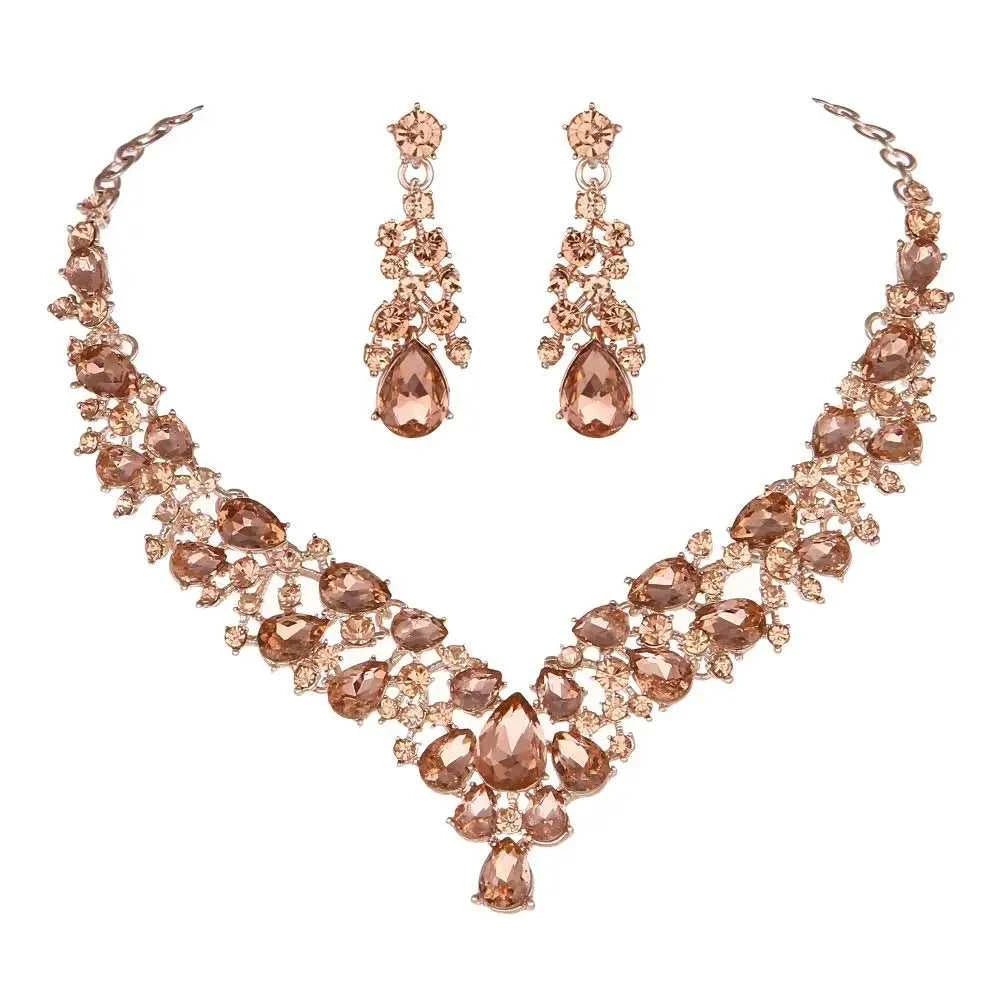 Crystal Pink Bridal Jewelry Sets Teardrop Shape Wedding Necklace Earrings African Fashion Party Jewelry Sets Accessories 8 color The jack market .AU The jack market .AU Jewellery & Chains $ 65 200001033:200003759#red