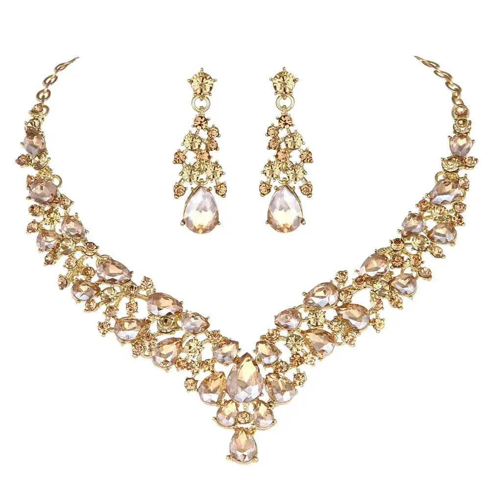 Crystal Pink Bridal Jewelry Sets Teardrop Shape Wedding Necklace Earrings African Fashion Party Jewelry Sets Accessories 8 color The jack market .AU The jack market .AU Jewellery & Chains $ 65 200001033:200003759#red