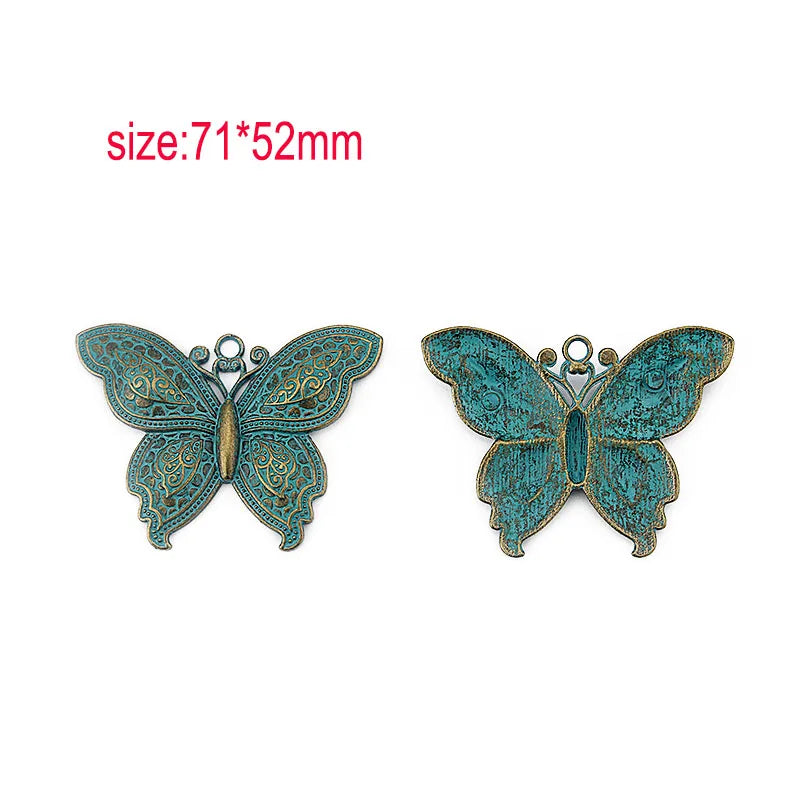 2pcs/lot Verdigris Patina Elephant/Heart/Leaf/Flower/Dragonfly/Butterfly/Swirl/Wing Pattern Pendant Fashion Jewelry Material