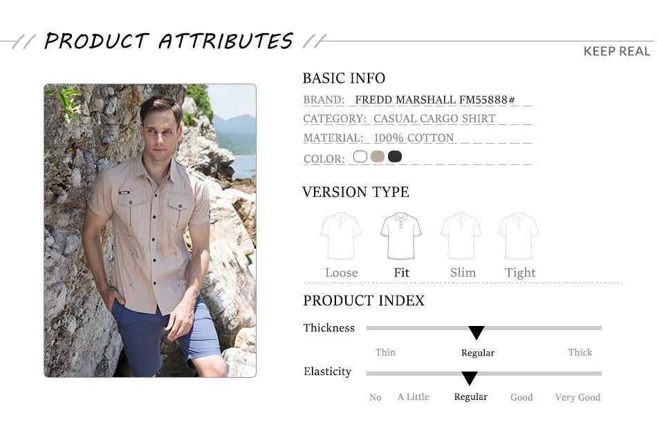 Fredd Marshall 2023 Summer New Men 100% Cotton Cargo Shirt Short Sleeve Casual Pocket Work Military Shirts Male Solid Color Tops The jack market .AU The jack market .AU Men Fashion $ 41 14:193;5:100014065