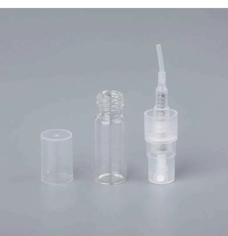 Mini Glam Perfume Bottles - 100 Pack of 1ml & 2ml Refillable Glass Atomizers for On-the-Go Fragrance