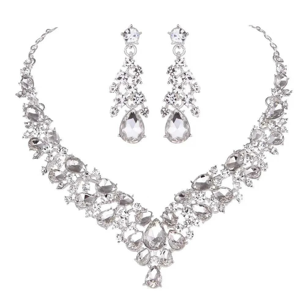 Crystal Pink Bridal Jewelry Sets Teardrop Shape Wedding Necklace Earrings African Fashion Party Jewelry Sets Accessories 8 color The jack market .AU The jack market .AU Jewellery & Chains $ 65 200001033:200003759#red