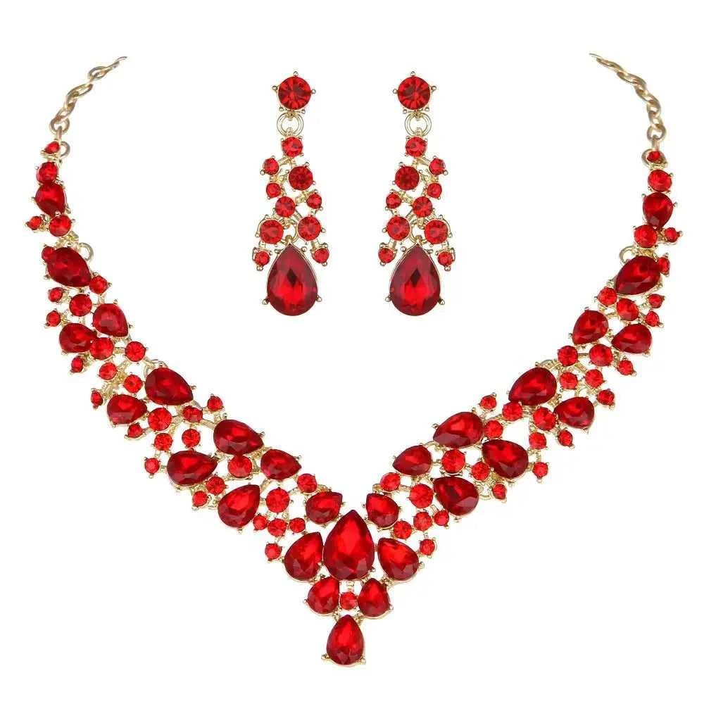 Crystal Pink Bridal Jewelry Sets Teardrop Shape Wedding Necklace Earrings African Fashion Party Jewelry Sets Accessories 8 color The jack market .AU The jack market .AU Jewellery & Chains $ 65 200001033:200003759#red