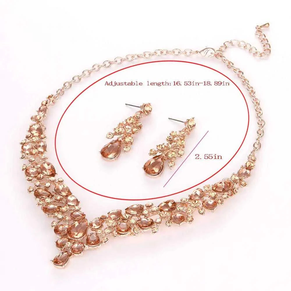 Crystal Pink Bridal Jewelry Sets Teardrop Shape Wedding Necklace Earrings African Fashion Party Jewelry Sets Accessories 8 color The jack market .AU The jack market .AU Jewellery & Chains $ 65 200001033:200003759#red