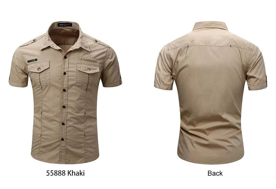 Fredd Marshall 2023 Summer New Men 100% Cotton Cargo Shirt Short Sleeve Casual Pocket Work Military Shirts Male Solid Color Tops The jack market .AU The jack market .AU Men Fashion $ 41 14:193;5:100014065