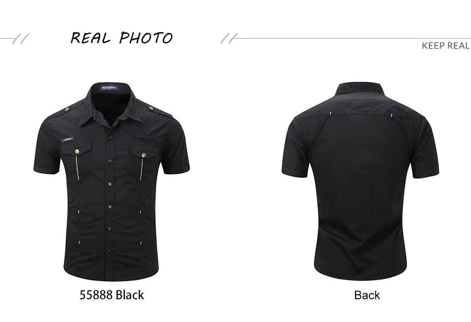 Fredd Marshall 2023 Summer New Men 100% Cotton Cargo Shirt Short Sleeve Casual Pocket Work Military Shirts Male Solid Color Tops The jack market .AU The jack market .AU Men Fashion $ 41 14:193;5:100014065