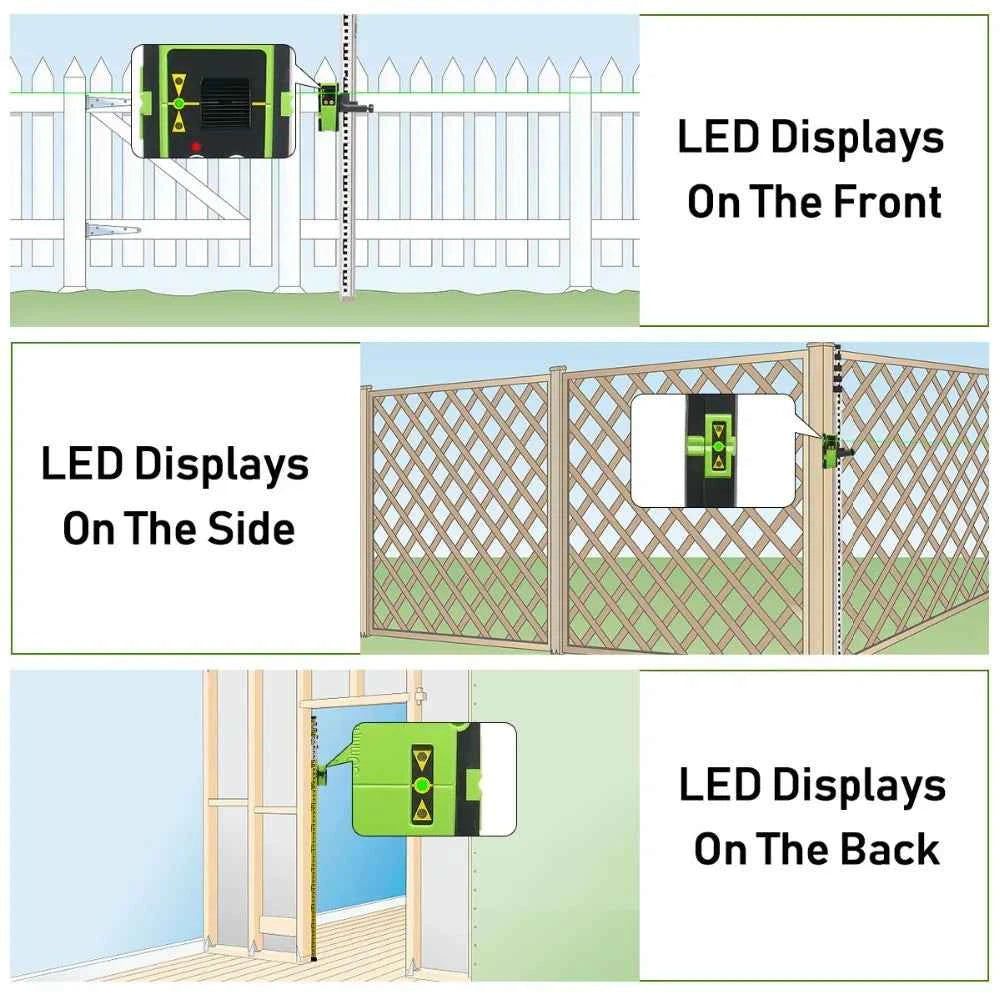 Huepar Laser Detector - Digital Receiver with Three-Side LED Display & Pulse Mode for Precision Leveling