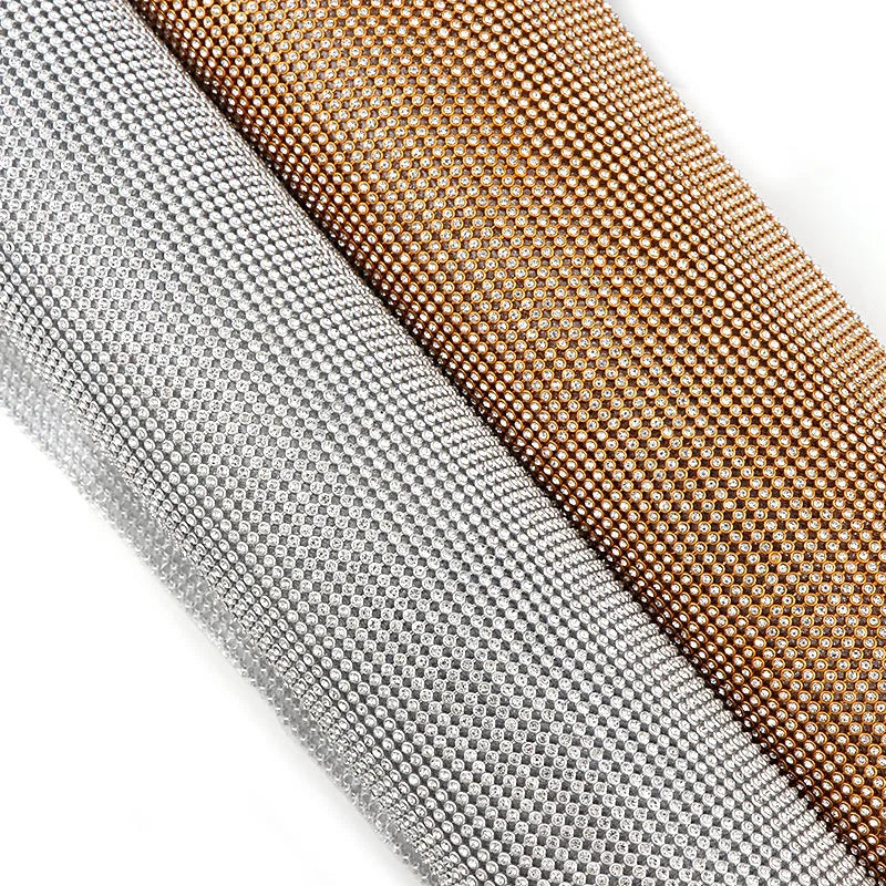 1 Pc 3mm Glass Rhinestone+Gold/Silver Aluminum Rhinestone Mesh Trim ABS Plastic HotFix For DIY Wedding Dress Jewelry