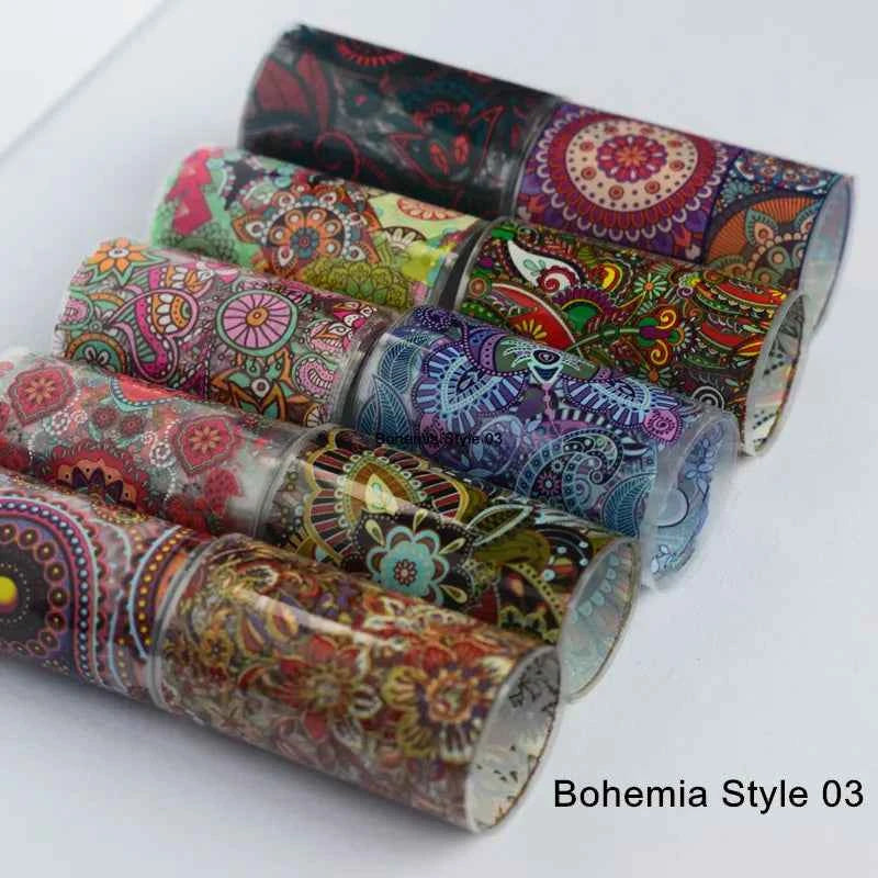 Boho Nail Art Foil Set - 10 Vibrant Mandala Transfer Stickers for Stunning DIY Nail Designs