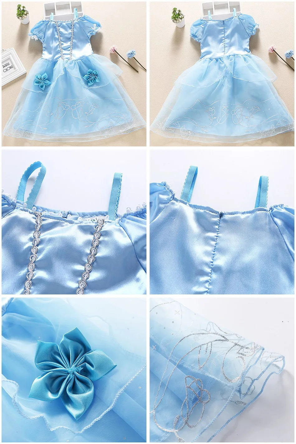 Halloween Party Cinderella Dress Up for Girl Short Sleeve Fancy Princess Costume Kids Carnival Outfit Clothes Girl Elegant Frock