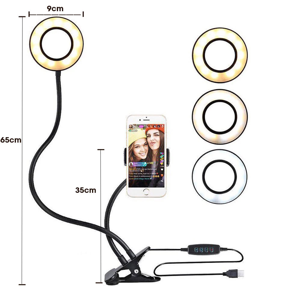 Selfie Ring Light With Long Arm Lazy Mobile Phone Holder Bracket Photography ringlight LED Light For Youtube tik tok Live Stream