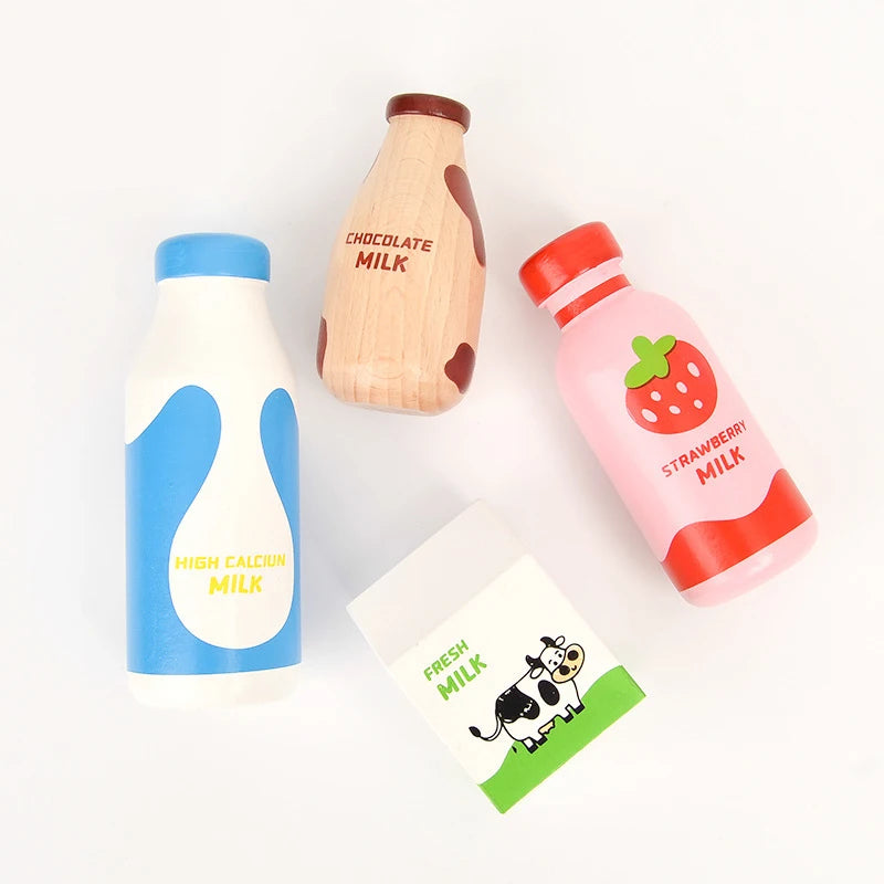 Children Pretend Play Wooden Milk Drink Set Kitchen Food Toys Montessori Learning Educational Kids Simulation Imitation Game