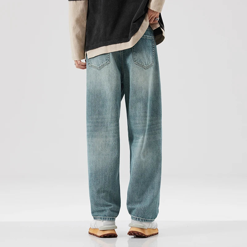 High Street Fashion Custom Men Vintage Blue Jeans Y2K Carpenter Baggy Wide Leg Pants  Denim Men Wash Whisker Fade Designer Jeans