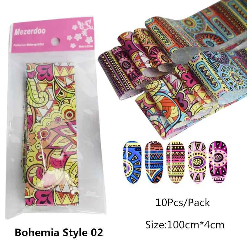 Boho Nail Art Foil Set - 10 Vibrant Mandala Transfer Stickers for Stunning DIY Nail Designs