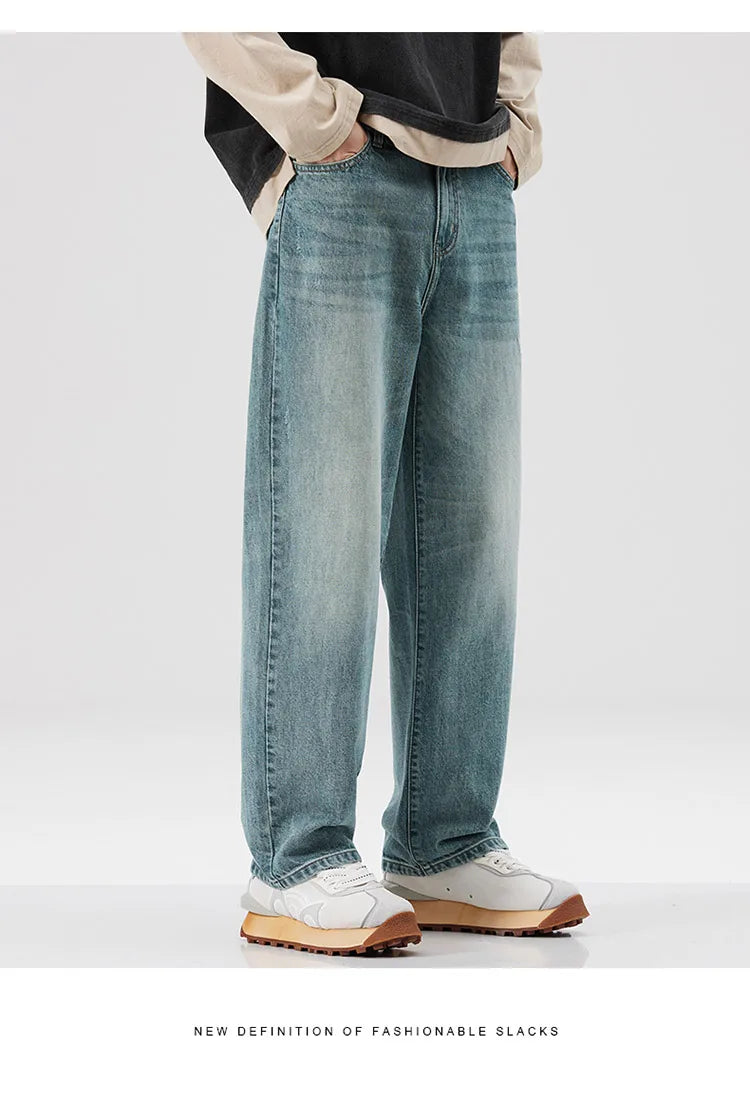 High Street Fashion Custom Men Vintage Blue Jeans Y2K Carpenter Baggy Wide Leg Pants  Denim Men Wash Whisker Fade Designer Jeans