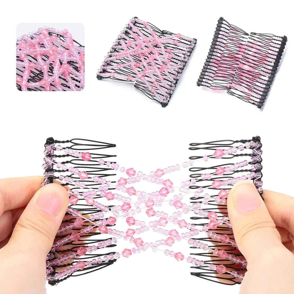 Vintage Glam Metal Hair Combs for Women - Elastic DIY Beads Headband for Stunning Bun Styles