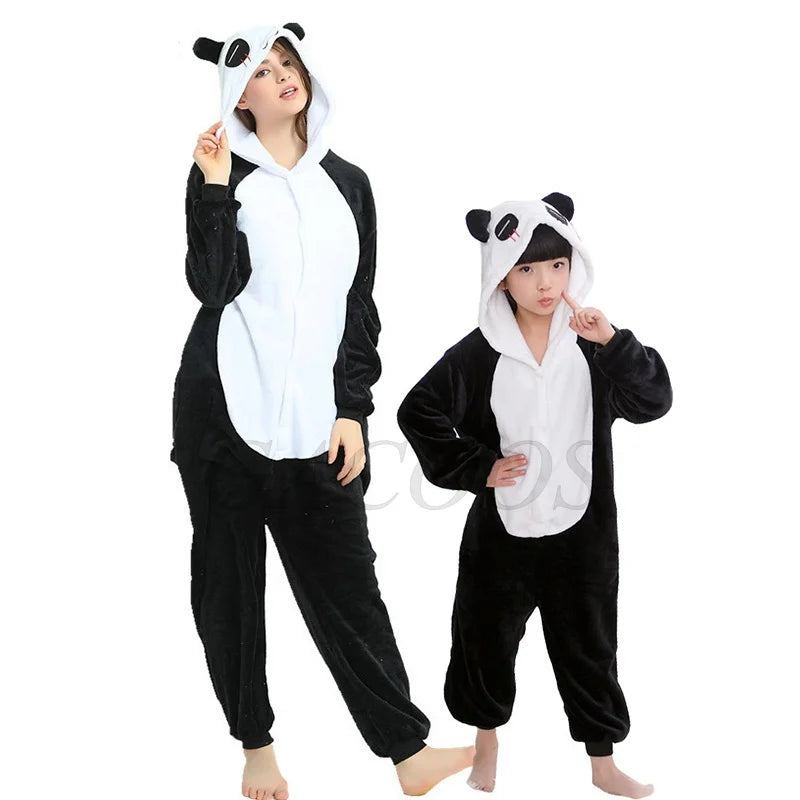 Boy Girl Kigurumi Pajama Sets Panda Unicorn Pajamas For Women Pijimas Cat Onesie Adult Animal Sleepwear Winter Warm Pyjamas Kids