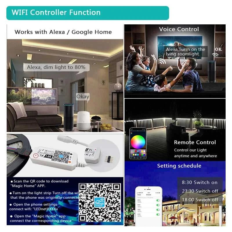 LED Strip DC 12V SMD 5050 Flexible Diode Ribbon Tape RGB 2835 Waterproof LED Light WIFI Remote Controller Works With Alexa Room The jack market .AU The jack market .AU Home $ 71 136:201455535#WIFI Controller Set;14:29#Non-Waterproof;200007763:201336104;249:200006306#SMD 5050;380:202452907#15m