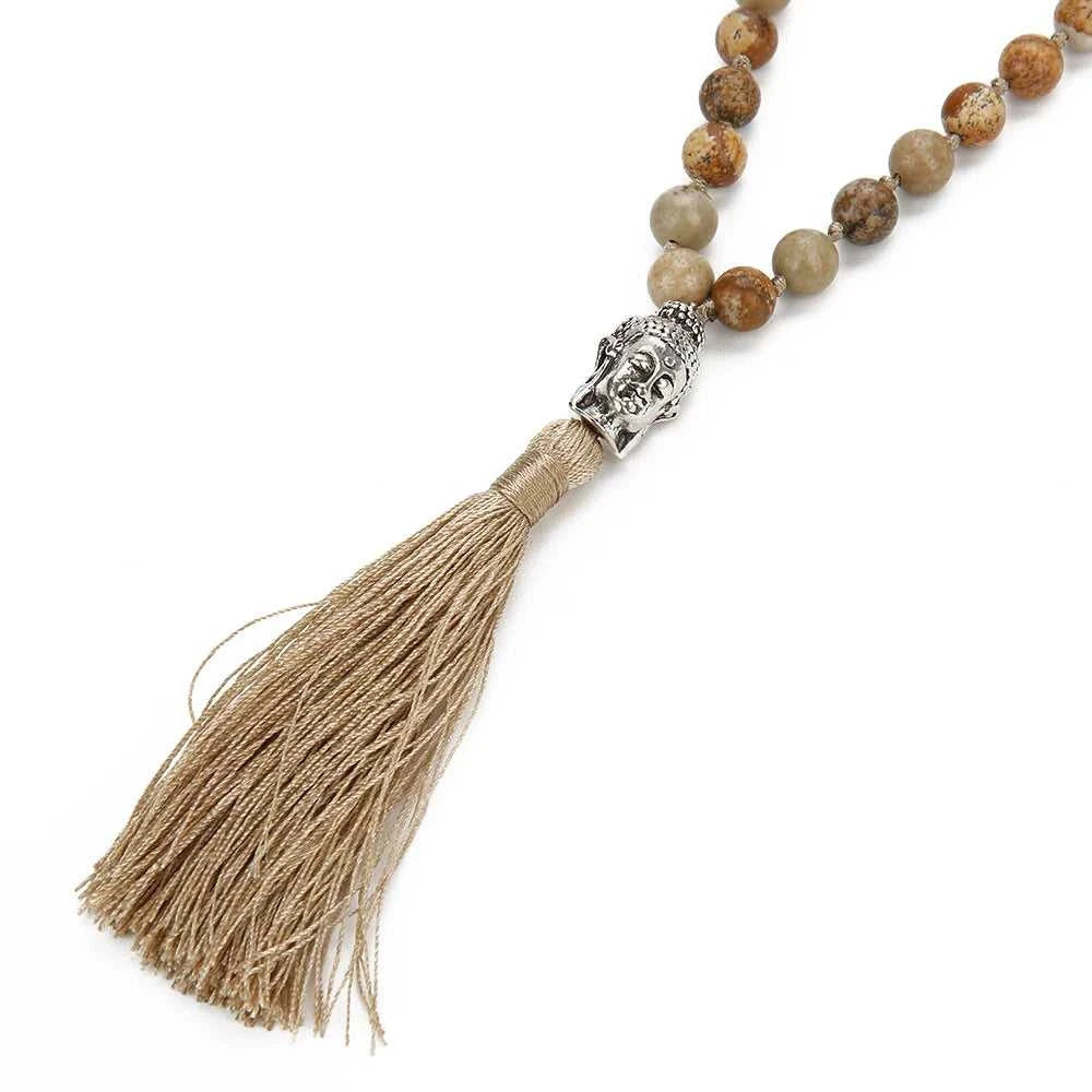 6mm/8mm Picture Jasper Beaded 108 Mala Knotted Necklace Blessing Meditation Yoga Buddha Head Tassel Pendant Japamala Jewelry The jack market .AU The jack market .AU Jewellery & Chains $ 61 200001034:203027829#8mm Picture Jasper