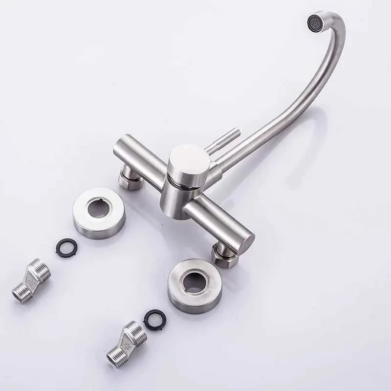 304 Stainless Steel Kitchen Wall-mounted Sink Faucet Double Hole Rotatable Hot and Cold Dish Sink Dish Sink Tap The jack market .AU The jack market .AU Home $ 101 <none>