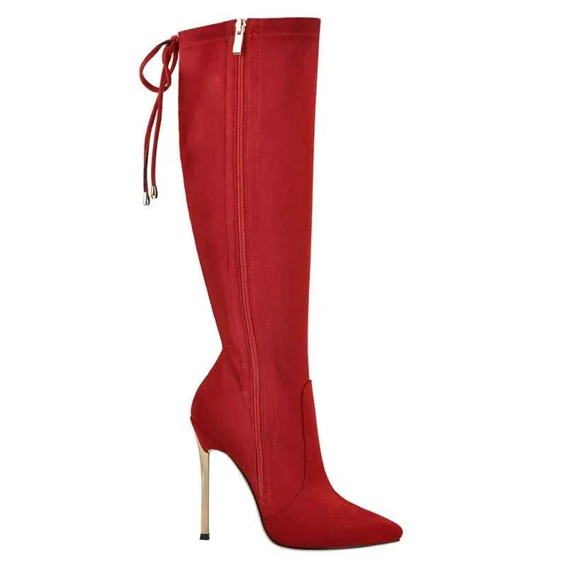 Onlymaker Women Pointed Toe Side Zip 10 CM Metal High Heel Sexy Stiletto Stretch Over The Knee Red Black Flock High Boots The jack market .AU The jack market .AU Step Up Your Style: Trendy Shoes for Every Occasion! $ 138 14:365458#CD200609C;200000124:1663