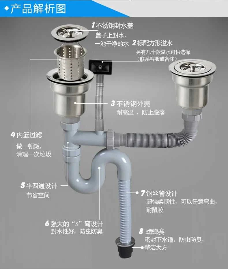 Kitchen Sinks Sink Accessories Deodorant Drain Pipe Extension Cheap Stainless Steel Double Tank Drain The jack market .AU The jack market .AU Home $ 87 14:200006151#110mm